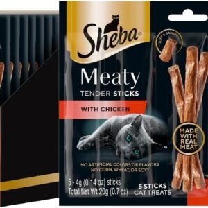Brand Name: Sheba   Product Name: Sheba Meaty Tender Sticks Cat Treats with Chicken Flavor, 0.14 oz., 5 Count, Pack of 10 (50 Sticks Total)