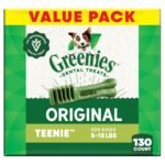 Brand Name: Greenies  Product Name: Greenies Veterinarian-Recommended Natural Dental Dog Treats Teenie Size, Original Flavor, 36 oz. Pack, 130 Count