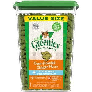 Brand Name: Greenies  Product Name: Greenies Feline Adult Dental Cat Treats, Oven Roasted Chicken Flavor, 9.75 oz. Tub