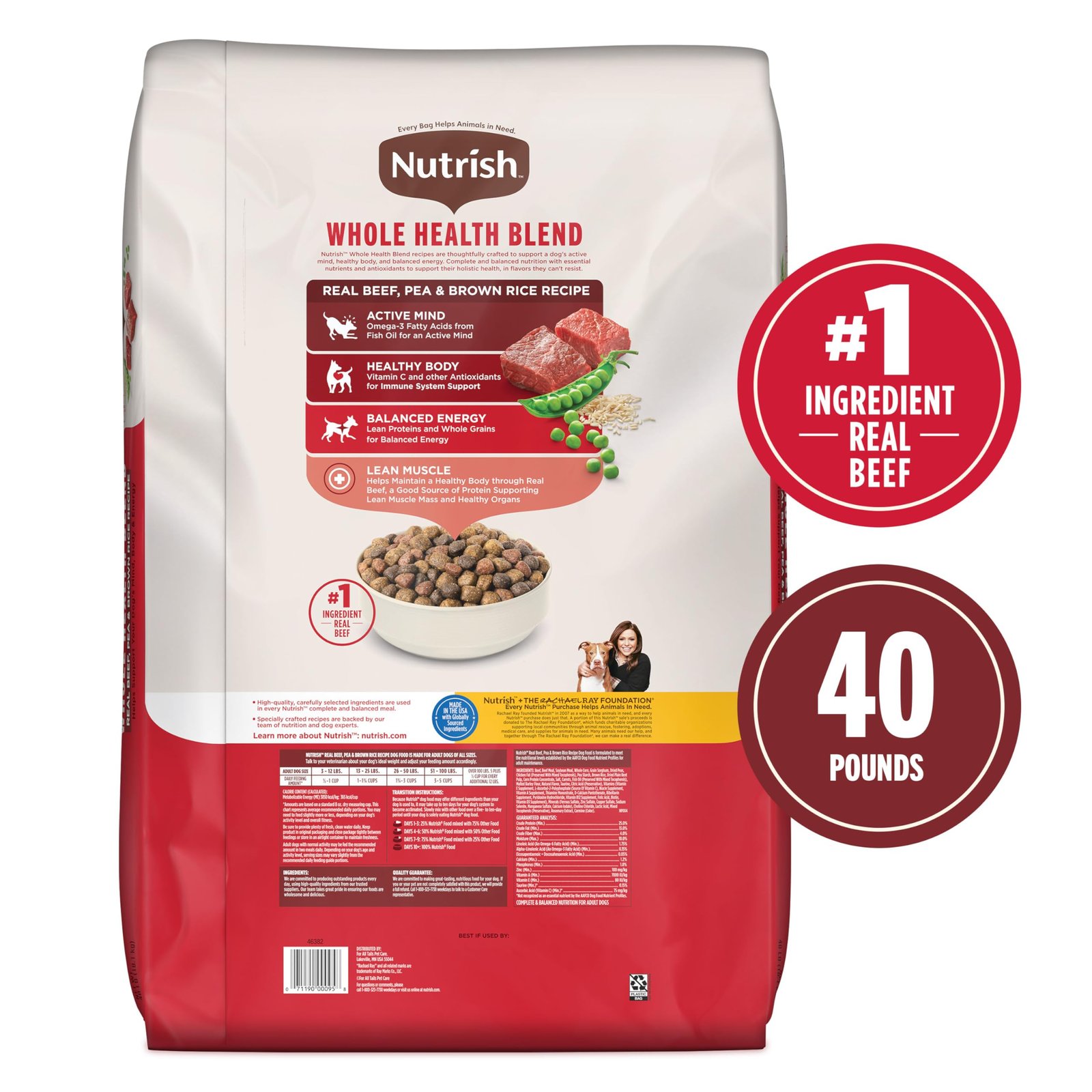 Brand Name: Nutrish Product Name: Nutrish Dry Dog Food, Real Beef, Pea & Brown Rice Recipe Whole Health Blend for Adult Dogs, 40 lb. Bag, Packaging May Vary (Rachael Ray) - Image 2